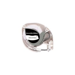 Panglica satin printabila AIMO compatibila DYMO LetraTag, 12 mm, negru pe argintiu si bleumarin, bicolora, Q5-RR931