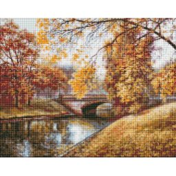 Set goblen cu diamante, cu sasiu, Peisaj de toamna, 40x50 cm