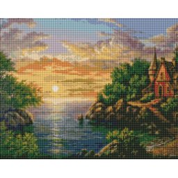 Set goblen cu diamante, cu sasiu, Apus, 40x50 cm