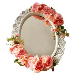 Oglinda miresei personalizata, forma ovala in stil victorian, lucrata cu flori de matase - FEIS302004
