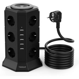 Prelungitor tip Turn Tessan TP-VA5U12E, 12 prize, 5 USB 4.5A, cablu 2m, protectie la suprasarcina