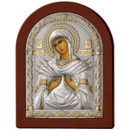 Icoana Maicii Domnului Sapte Sabii Argint 12x16cm Auriu