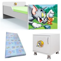 Tom & Jerry tineret 160x80 cu saltea si noptiera 2-12 ani