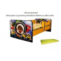 Pat junior personalizat Minioni 140x70 cu saltea cadou 2-8 ani