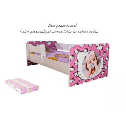 Pat junior personalizat Kitty 140x70 cu saltea cadou 2-8 ani