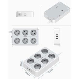 Prelungitor electric Tessan TS-303, 6 prize, 3 USB 3A, cablu 2m