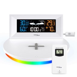 Stație meteo fără fir cu încărcător wireless/inductiv, ceas, alarmă, calendar, senzor de exterior, GB213