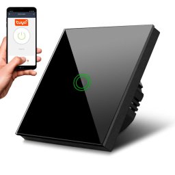 Intrerupator inteligent MCE715B Comutator tactil simplu, SMART, Tuya APP, sticla, negru cu iluminare rotunda buton,