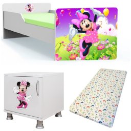 Minnie tineret 140x70 cu saltea 2-8 ani si noptiera Cadou