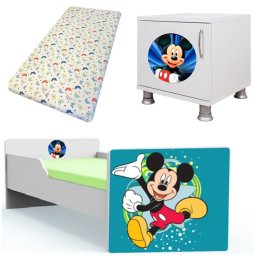 Mickey tineret 140x70 cu saltea 2-8 ani si noptiera