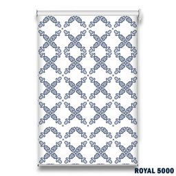 Roletă textilă Royal 5000 albă cu model geometric albastru