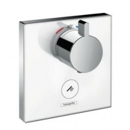 Baterie cu termostat incastrata Hansgrohe gama ShowerSelect, 1 functie, sticla alb/crom, debit mare