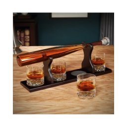Decantor Bata de Baseball + 4 Pahare & Suport Lemn