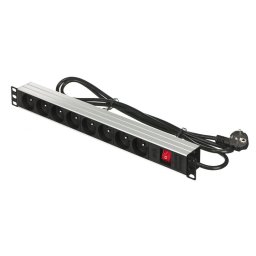 Prelungitor cu 8 prize Plastic, 19", 8 x CEE 7/5 CEE 7/7, Negru