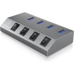 Hub USB , 4 porturi, USB 3.0, Butoane ON/OFF, Gri