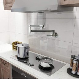 Baterie Pot Filler pentru umplut oale pe aragaz sau pe plita inductie finisaj inox periat