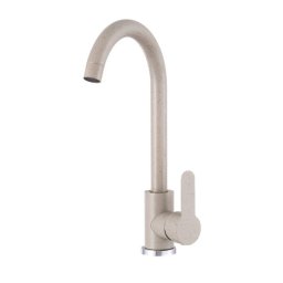 Baterie chiuveta bucatarie, pipa inalta pivotanta, aerator, bej granit nisip