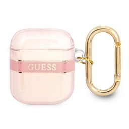 Husa de protectie Guess TPU Printed Stripe Case pentru Airpods 2, Roz