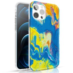 Husa Kingxbar Watercolor Series color case for iPhone 12 Pro Max yellowblue
