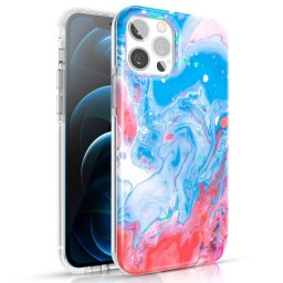Husa Kingxbar Watercolor Series color case for iPhone 12 Pro Max Blue-pink