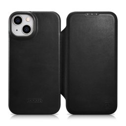 Husa iCarer CE Oil Wax Premium Leather Folio Case Leather Case iPhone 14 Plus Magnetic Flip MagSafe Black (AKI14220707-BK)