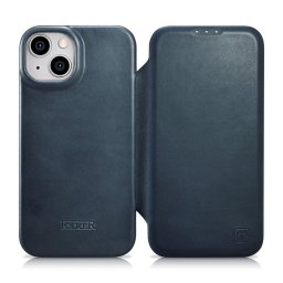 Husa iCarer CE Oil Wax Premium Leather Folio Case iPhone 14 Plus magnetic flip case MagSafe blue (AKI14220707-BU)