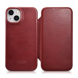 Husa iCarer CE Oil Wax Premium Leather Folio Case iPhone 14 Plus Magnetic Flip Leather Folio Case MagSafe Red (AKI14220707-RD)