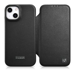 Husa iCarer CE Premium Leather Folio Case iPhone 14 Plus Magnetic Flip Leather Folio Case MagSafe black (WMI14220715-BK)