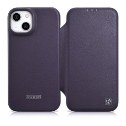 Husa iCarer CE Premium Leather Folio Case iPhone 14 Plus Magnetic Flip Leather Folio Case MagSafe Dark Purple (WMI14220715-DP)