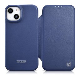 Husa iCarer CE Premium Leather Folio Case iPhone 14 Plus Magnetic Flip Leather Folio Case MagSafe Blue (WMI14220715-BU)