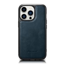 Husa iCarer Leather Oil Wax Genuine Leather Case for iPhone 14 Pro Max (MagSafe Compatible) Blue (WMI14220720-BU)