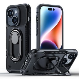 Husa Joyroom Dual Hinge case for iPhone 14 armored case with a stand and a ring holder black