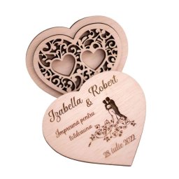 Cutie verighete din lemn, personalizata prin gravura, model dantelat - OMIS303004