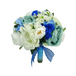Buchet mireasa din flori de matase, nuante de albastru - FEIS303005