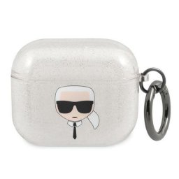 Karl Lagerfeld Husa Glitter Karl's Head Airpods 3 Argintiu