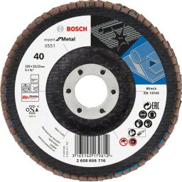 Disc de slefuire evantai X551, Bosch Expert metal D= 125 mm; G= 40, cu degajare