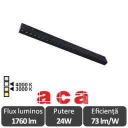 ACA Proiector liniar șina magnetică MEYE 24W 3000/4000K Alb/Negru