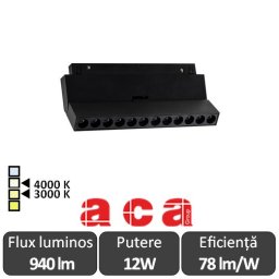 ACA Proiector liniar mobil șina magnetică MEYE-M 12W 3000/4000K Alb/Negru