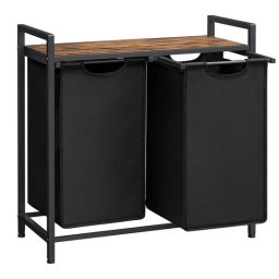 Raft baie cu cosuri rufe, Leobert, placa MDF, 2 rafturi, maro, 73x33x72 cm