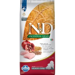 FARMINA N&D Ancestral Grain Puppy Medium&Maxi Chicken&Pomegranate hrana uscata caini juniori talie medie/mare, pui si rodie 12 kg