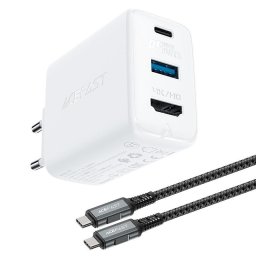 Incarcator de retea Policarbonat, 1xUSB, 1xUSB-C, 1xHDMI 4k, 65 W, Alb