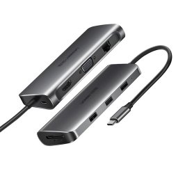 Adaptor 9in1 UGREEN USB-C la HDMI 4K, 3x USB 3.0, tip-C PD, RJ45, SD, Micro SD, VGA