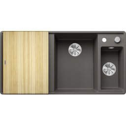 Chiuveta bucatarie BLANCO AXIA III 6 S-F SILGRANIT cuva dreapta cu tocator lemn, scurgator inox si cu exc.