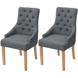 Scaune bucătărie lemn stejar material textil gri închis 2 buc.