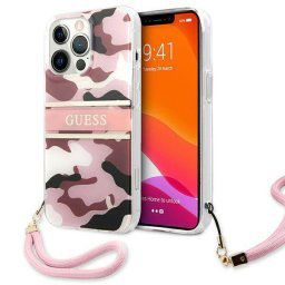 Husa Guess compatibila cu iPhone 13 Pro Max Camo Strap Roz