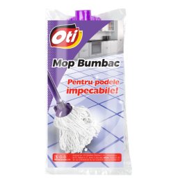 Rezerva mop bumbac OTI cu montura mov si fibre albe, 200 g