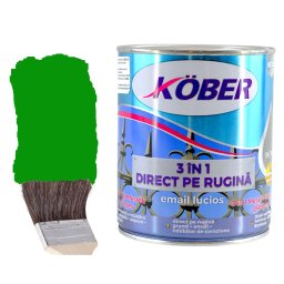 Vopsea antirugina, tip lucios, Verde, 2.5 litri, 3 in 1 Kober,