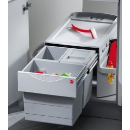 Cos incorporabil triplu pentru sortarea gunoiului Hafele Hailo 502.78.284, 1x18 si 2x8 l, corp de 90 cm, cutie pt ustensile