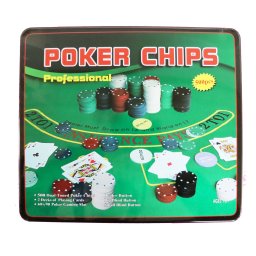 Poker Profesional, 500 Jetoane, 2 Pachete Carti, 3 Butoane, Dealer, Small Blind, Big Blind, Covoras Verde, 33cm x 30cm x 7cm