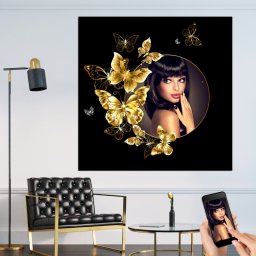 Tablou Canvas Cerc Auriu cu Fluturi Aurii Personalizat 1 Poza CFR3 (Optiuni Tablou: 40x40cm)